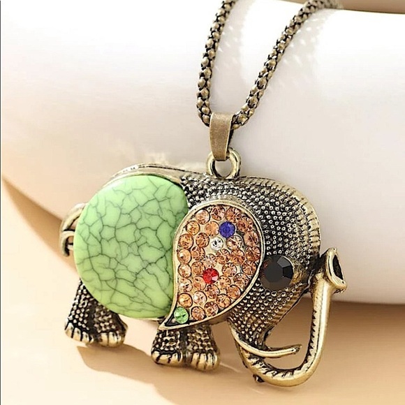 2 FOR $20 NEW VINTAGE ELEPHANT RHINESTONE NECKLACE - Picture 3 of 6